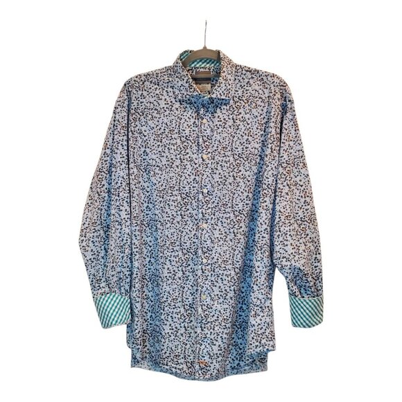 THOMAS DEAN SZ XL Men's Button-down Blue Dot Pattern 100%Cotton Shirt w/Contrast - Picture 5 of 12